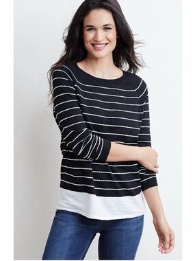 J. Jill Black and White Striped Knit Top